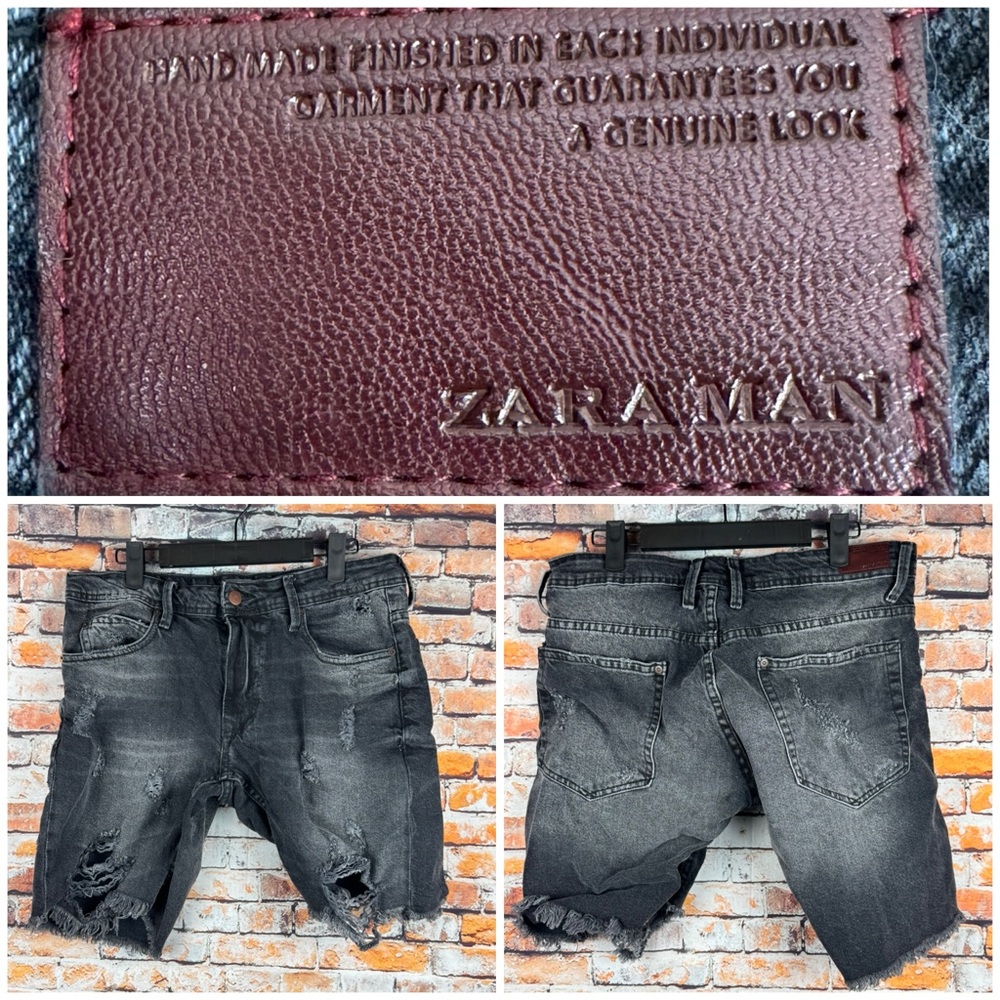 ZARA MAN Distressed Destroyed Cut Off Shorts Size 31 Heather Black Y2K